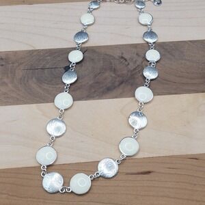 Vintage Swarovski Silver Tone White Enamel Station Necklace